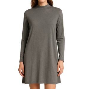 Eileen Fisher Lyocell Stretch Mock Neck Tunic Dress Large Gray Minimalist Modern